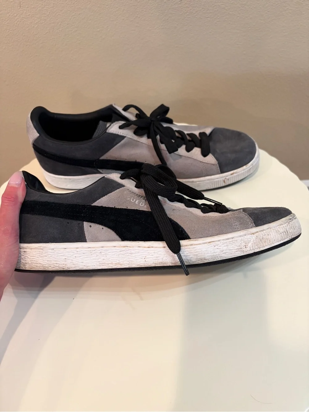 PUMA Suede Stripes & Blocks Dark Shadow Black Sneakers Men's US 11.5